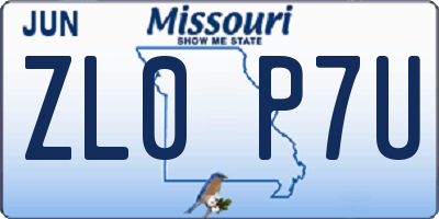 MO license plate ZL0P7U