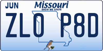 MO license plate ZL0P8D