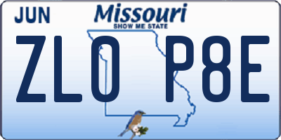 MO license plate ZL0P8E