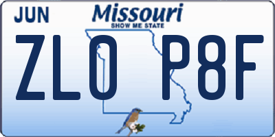 MO license plate ZL0P8F