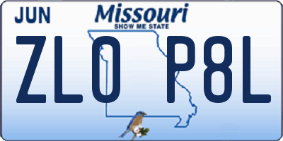 MO license plate ZL0P8L