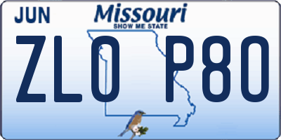 MO license plate ZL0P8O