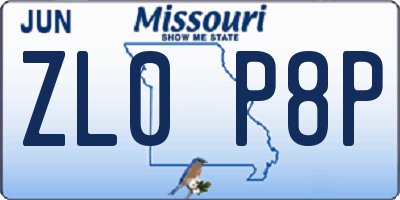 MO license plate ZL0P8P