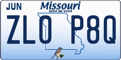 MO license plate ZL0P8Q