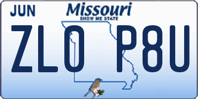 MO license plate ZL0P8U