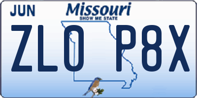 MO license plate ZL0P8X