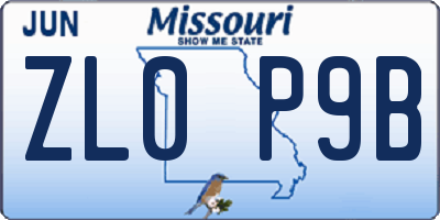MO license plate ZL0P9B