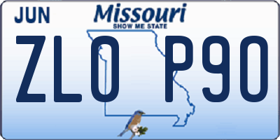 MO license plate ZL0P9O