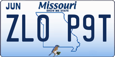 MO license plate ZL0P9T
