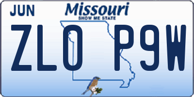 MO license plate ZL0P9W