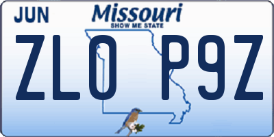 MO license plate ZL0P9Z