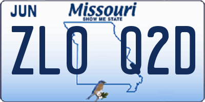 MO license plate ZL0Q2D