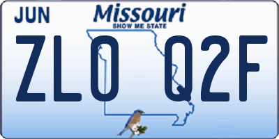 MO license plate ZL0Q2F