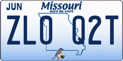 MO license plate ZL0Q2T