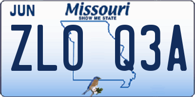 MO license plate ZL0Q3A