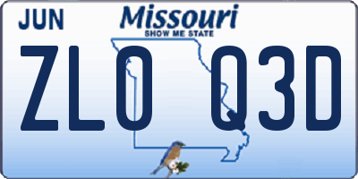 MO license plate ZL0Q3D