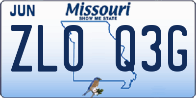 MO license plate ZL0Q3G