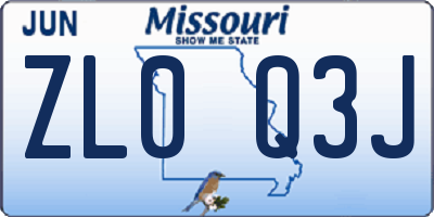 MO license plate ZL0Q3J
