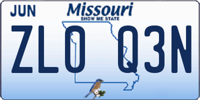 MO license plate ZL0Q3N