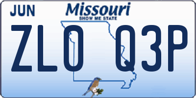 MO license plate ZL0Q3P
