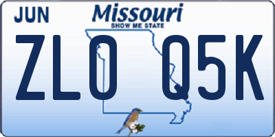 MO license plate ZL0Q5K