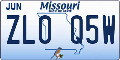 MO license plate ZL0Q5W