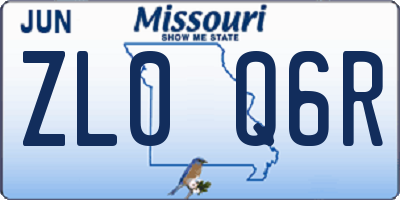 MO license plate ZL0Q6R