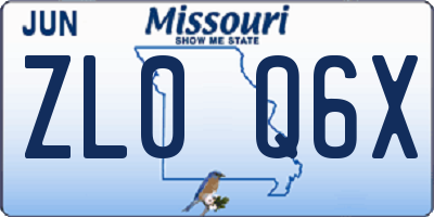 MO license plate ZL0Q6X