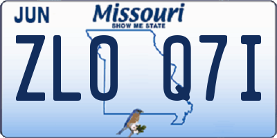 MO license plate ZL0Q7I