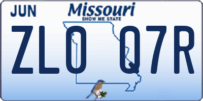 MO license plate ZL0Q7R