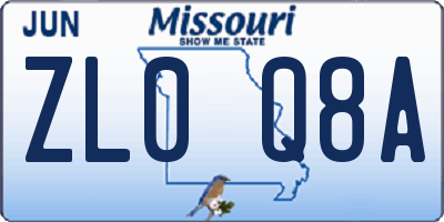 MO license plate ZL0Q8A