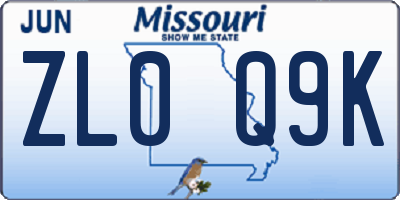 MO license plate ZL0Q9K