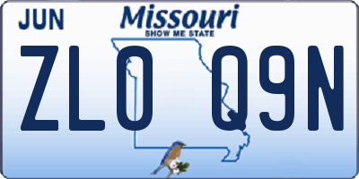 MO license plate ZL0Q9N