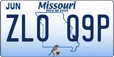 MO license plate ZL0Q9P