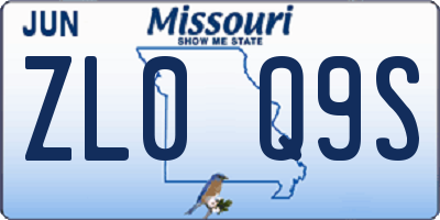 MO license plate ZL0Q9S