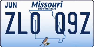 MO license plate ZL0Q9Z