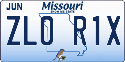 MO license plate ZL0R1X