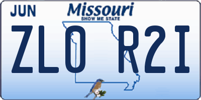 MO license plate ZL0R2I