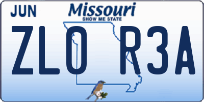 MO license plate ZL0R3A