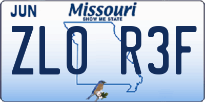 MO license plate ZL0R3F