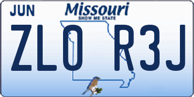 MO license plate ZL0R3J