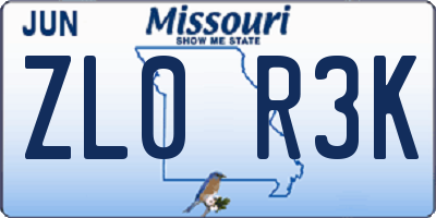 MO license plate ZL0R3K