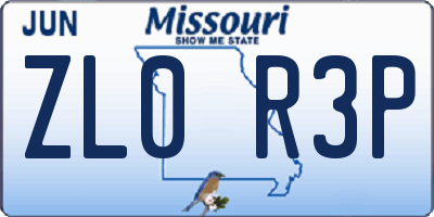 MO license plate ZL0R3P