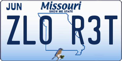 MO license plate ZL0R3T