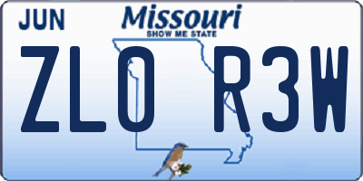 MO license plate ZL0R3W