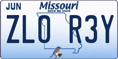 MO license plate ZL0R3Y