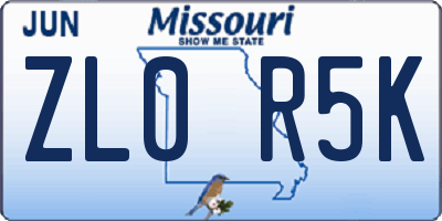 MO license plate ZL0R5K