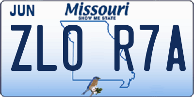 MO license plate ZL0R7A