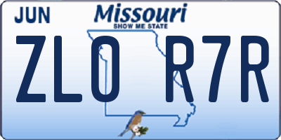 MO license plate ZL0R7R
