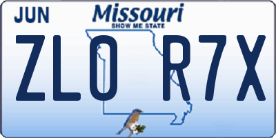 MO license plate ZL0R7X